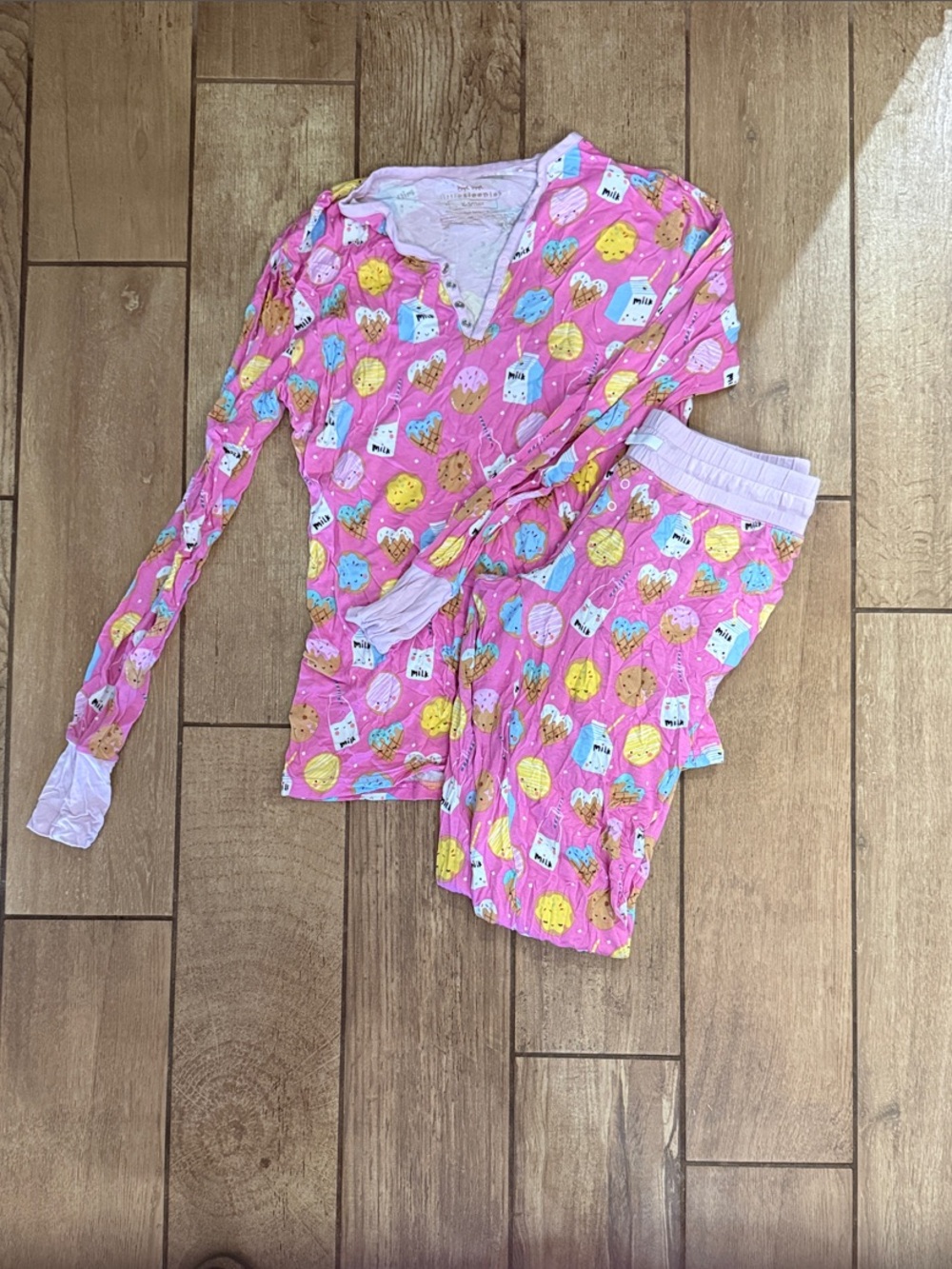 Little Sleepies Pink Girls Pajama Set with Snack & Milk Print